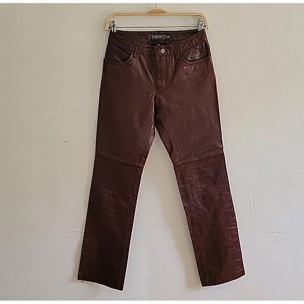 Gap Leather Pants Vintage‎ Y2K Chocolate Brown Straight Leg Cowgirl Minimalist